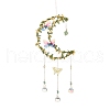 Wire Wrapped Natural Green Aventurine & Brass Moon Pendant Decorations HJEW-K046-08G-01-2