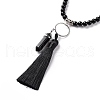 Natural Obsidian Bullet & Tassel Pendant Necklace with Mixed Gemstone Beaded Chains NJEW-E585-02A-4
