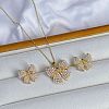 Bowknot Brass Micro Pave Clear Cubic Zirconia Pendant Necklace & Stud Earrings Sets FS-WGCEA70-01-1