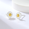 S925 Sterling Silver Two Tone Sunflower Stud Earrings QV9764-2