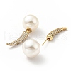 Clear Cubic Zirconia Horn with Acrylic Pearl Front Back Stud Earrings EJEW-G295-02A-G-2