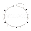 Natural Black Agate(Dyed & Heated) & Natural Pearl & 304 Stainless Steel Heart Tassel Curb Chain Necklaces NJEW-JN05342-4