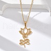304 Stainless Steel Hollow Cut Yoga Om Lotus Flower Pendant Necklaces NJEW-Z073-02G-02-1