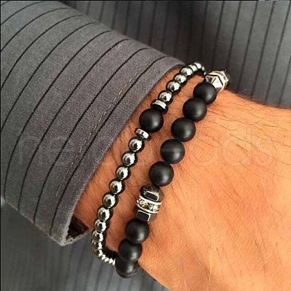 Fashion Retro Black Matte Bracelet Set with Zircon Crown ZZ8347-9-1