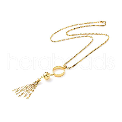 Ion Plating(IP) 304 Stainless Steel Ring with Tassel Pendant Necklace with Box Chains for Women NJEW-B087-03G-1