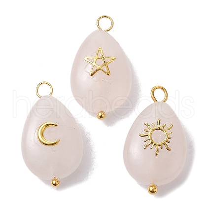 3Pcs 3 Styles Natural Rose Quartz Pendant PALLOY-JF02576-02-1