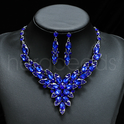 Fashionable Alloy Glass Earrings & Bib Necklaces FS-WGE8B96-03-1