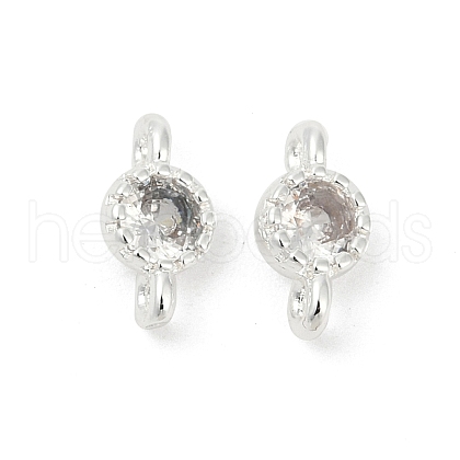 Brass Cubic Zirconia Flat Round Connector Charms KK-H204-02S-04-1