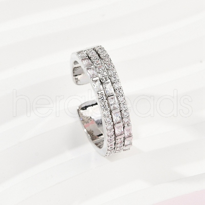 Brass Micro Pave Cubic Zirconia Cuff Rings for Women RJEW-F182-04P-1