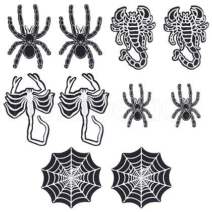 10Pcs 5 Style Halloween Spider/Scorpion/Web Computerized Embroidery Cloth Iron on/Sew on Patches PATC-FG0001-78-1