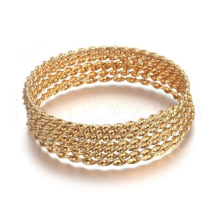 304 Stainless Steel Buddhist Bangle Sets BJEW-F363-04G-A-1