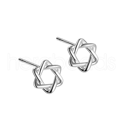 Anti-Tarnish Rhodium Plated Star of David 999 Fine Silver Stud Earrings for Women EJEW-S215-05P-1