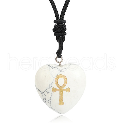 Natural Howlite Heart Engraved AnKh Cross Pendant Personalized DIY Necklaces SC1205-8-1