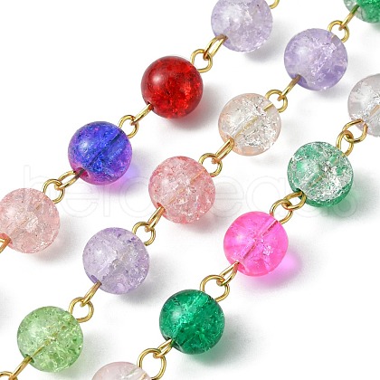 Crackle Glass Round Beaded Chain AJEW-JB01167-1