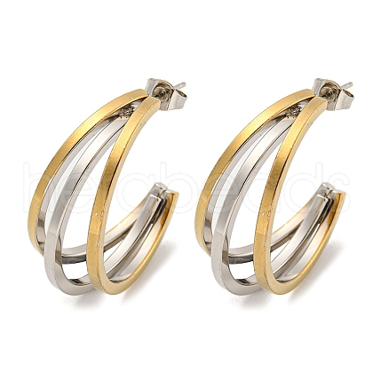 Letter C 202 Stainless Steel Multi Layered Stud Earrings EJEW-H003-13GP-02-1