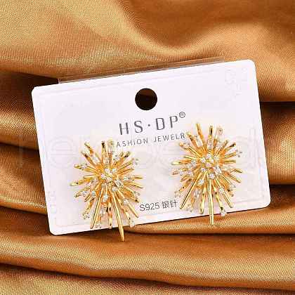 Brass Micro Pave Clear Cubic Zirconia Stud Earrings EJEW-P301-16G-1