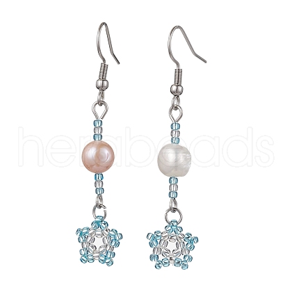 Mother's Day Jewellery Natural Pearl Dangle Earrings EJEW-MZ00120-02-1