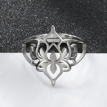 Non-Tarnish 304 Stainless Steel Hollow Out Flower Adjustable Ring RJEW-T027-03P-1