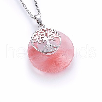 Cherry Quartz Glass Flat Round Pendants G-I357-A02-1