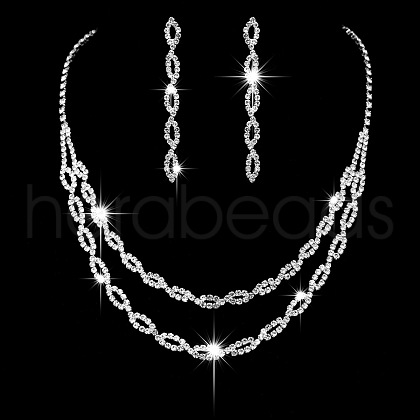 Horse Eye Brass Rhinestone Pendant Necklaces & Stud Dangle Earrings Sets FS-WG6EF02-02-1