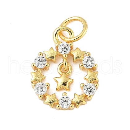 925 Sterling Silver Micro Pave Clear Cubic Zirconia Star Ring Charms STER-S011-05G-1