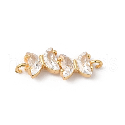 Brass Pave Clear Glass Connector Charms KK-C062-080G-1