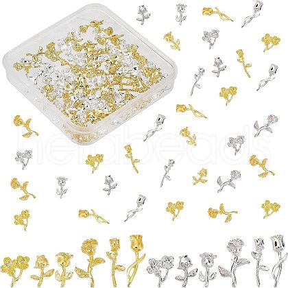 Olycraft 120Pcs 2 Colors Rose Flower Alloy Cabochons MRMJ-OC0002-93-1