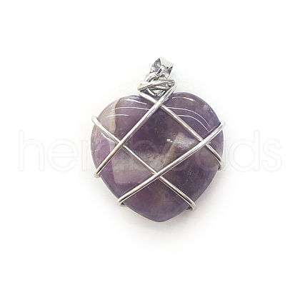 Natural Amethyst Copper Wire Wrapped Pendants FIND-PW0015-21A-1