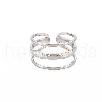 Non-Tarnish 304 Stainless Steel Triple Line Open Cuff Ring for Women RJEW-S405-171P-1