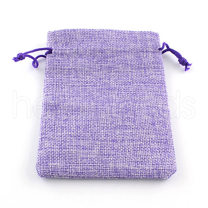 Polyester Imitation Burlap Packing Pouches Drawstring Bags X-ABAG-R005-9x7-03-1