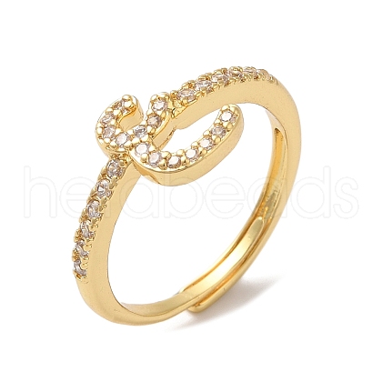 Rack Plating Brass Cubic Zirconia Arabic Letters Adjustable Rings for Women RJEW-S407-10G-16-1