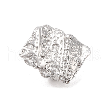 Non-Tarnish Hammered Rectangle 304 Stainless Steel Open Cuff Ring for Women Men RJEW-Z038-01P-1