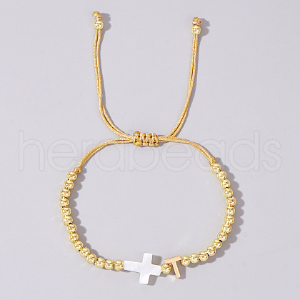 Brass Round Bead Braided Bead Bracelets VB3830-20-1