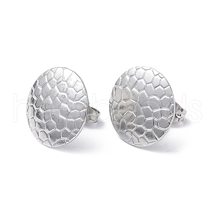 Non-Tarnish 304 Stainless Steel Textured Flat Round Stud Earrings for Women EJEW-I285-03P-1