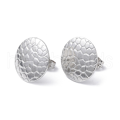 304 Stainless Steel Textured Flat Round Stud Earrings for Women EJEW-I285-03P-1