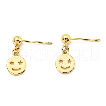 Rack Plating Brass Smiling Face Dangle Stud Earrings KK-C026-03G-1
