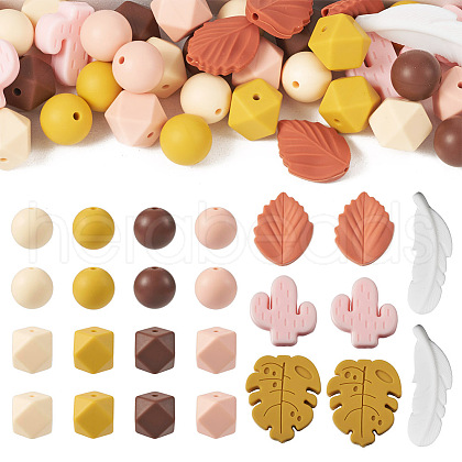 Beadthoven 12 Style Food Grade Eco-Friendly Silicone Focal Beads SIL-BT0001-07-1