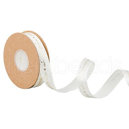 20 Yards Gold Stamping Polyester Happy Birthday to You Printed Ribbon OCOR-WH0082-243B-1