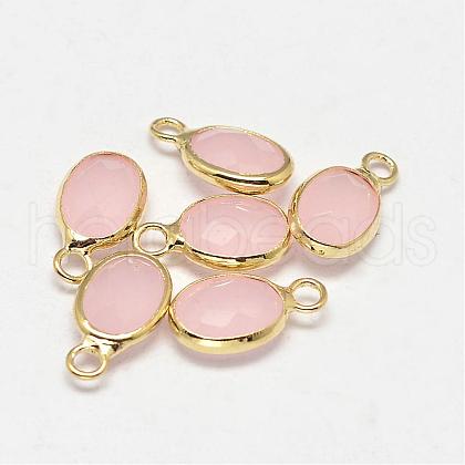 Oval Faceted Golden Tone Brass Glass Charms GLAA-O015-25G-1