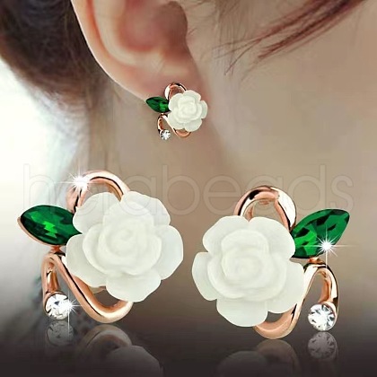 Flower Alloy Rhinestone Stud Earrings WG3C0C0-04-1