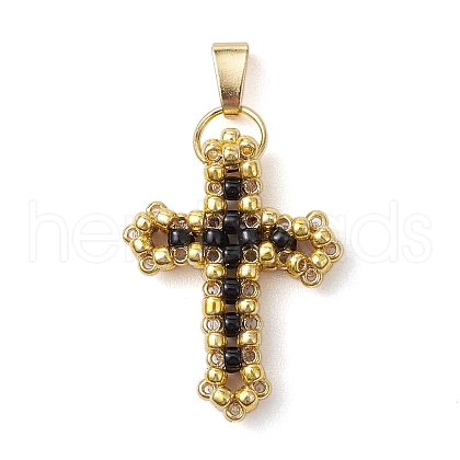 2Pcs 2 Styles 3D Glass Seed Beaded Cross Charms PALLOY-MZ00576-01-1