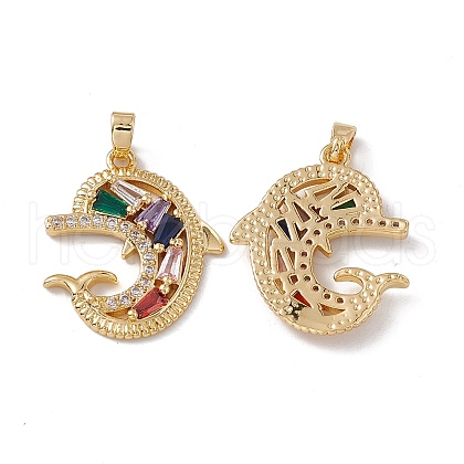 Brass Cubic Zirconia Pendants KK-B061-21G-01-1