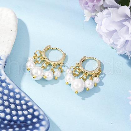 Round Shell Pearl Beaded Chandelier Earrings EJEW-JE06354-1