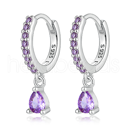 925 Sterling Silverr Micro Pave Cubic Zirconia Geometric Teardrop Hoop Earrings JL9080-8-1