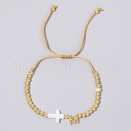 Brass Round Bead Braided Bead Bracelets VB3830-13-1
