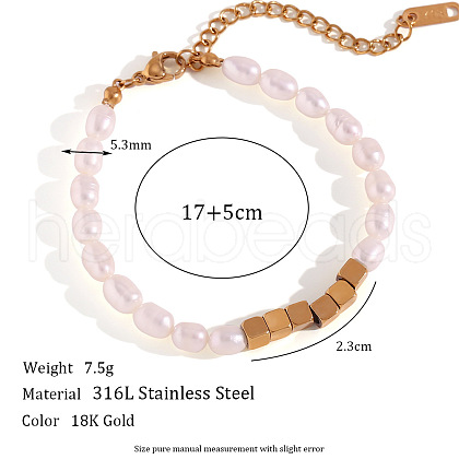 Fashionable Natural Freshwater Pearl & Cube Stainless Steel Beaded Bracelets for Women IP4798-2-1