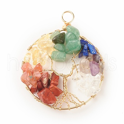 Natural Gmestone Copper Wire Big Pendants PALLOY-JF01434-02-1