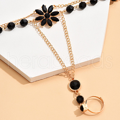 Flower Alloy Finger Ring Bracelets for Women WGDA335-01-1