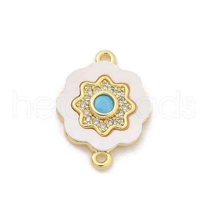 Brass Micro Pave Clear Cubic Zirconia & Shell Connector Charms KK-M303-03G-07-1