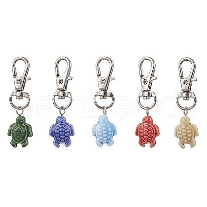 5Pcs 5 Colors Ocean Themed Tortoise Handmade Porcelain Pendant Decorations HJEW-JM01698-05A-1